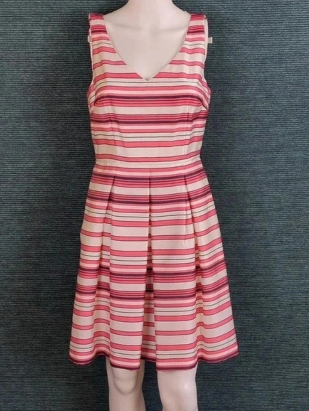 Ann Taylor Striped Pleated Fit & Flare Dress NWT